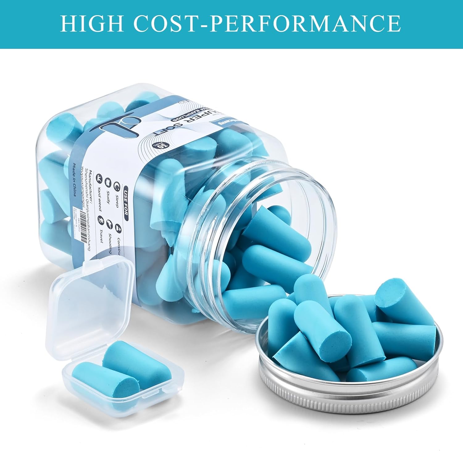 Lenicany 30Pair Soft Foam EarPlugs, 32dB Disposable Sound Blocking Noise Cancelling Ear Plugs for Sleeping/Concerts Loud Music/Shooting Guns/Work Construction, Hearing Safety Protection (Blue) - Image 4