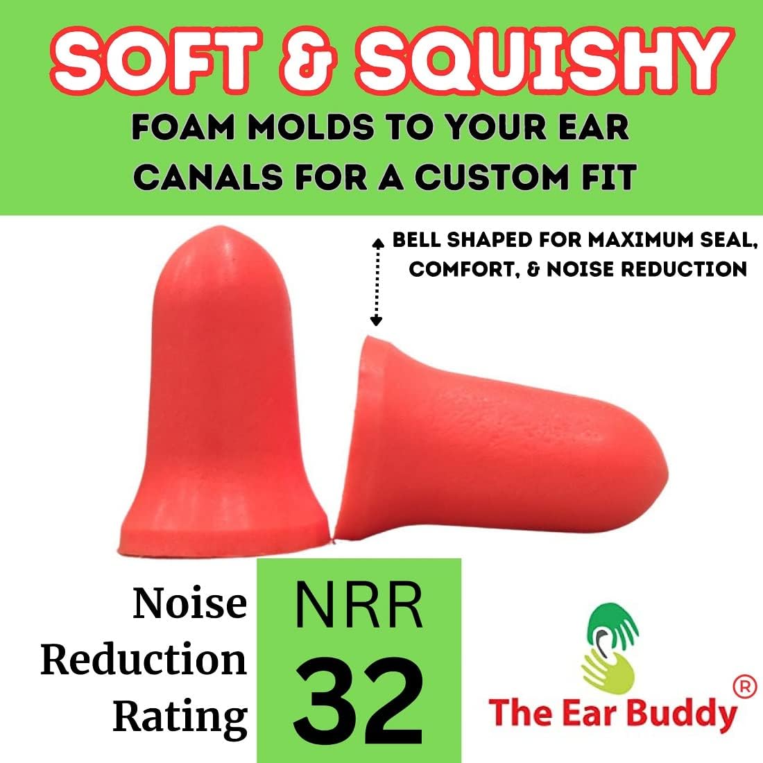 The Ear Buddy Premium Soft Foam Ear Plugs for Sleeping Noise Cancelling, Hearing Protection Earplugs for Shooting Range, Concerts, Work & Travel, Noise Reduction Rating 32 Decibels, 50 Pairs - Image 2