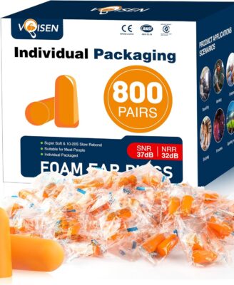 VOISEN Ear Plugs, 800 Pairs EarPlug for Sleeping,32dB NRR 37dB SNR Ear Plugs Noise Cancelling for Snoring, Studying, Loud Events, Traveling & Concerts, Individual Package